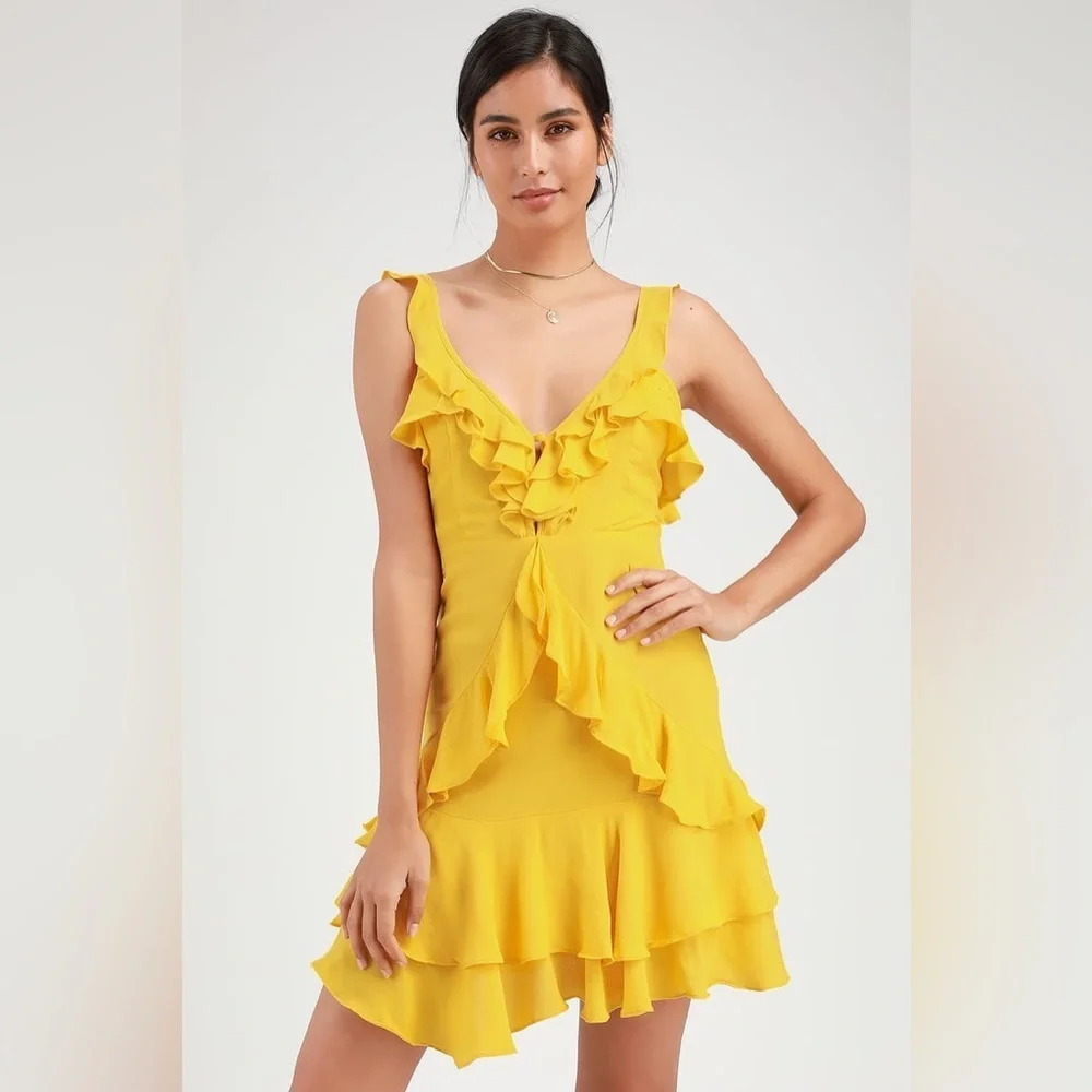 NWT lulus Carmela Yellow Ruffled Mini Dress